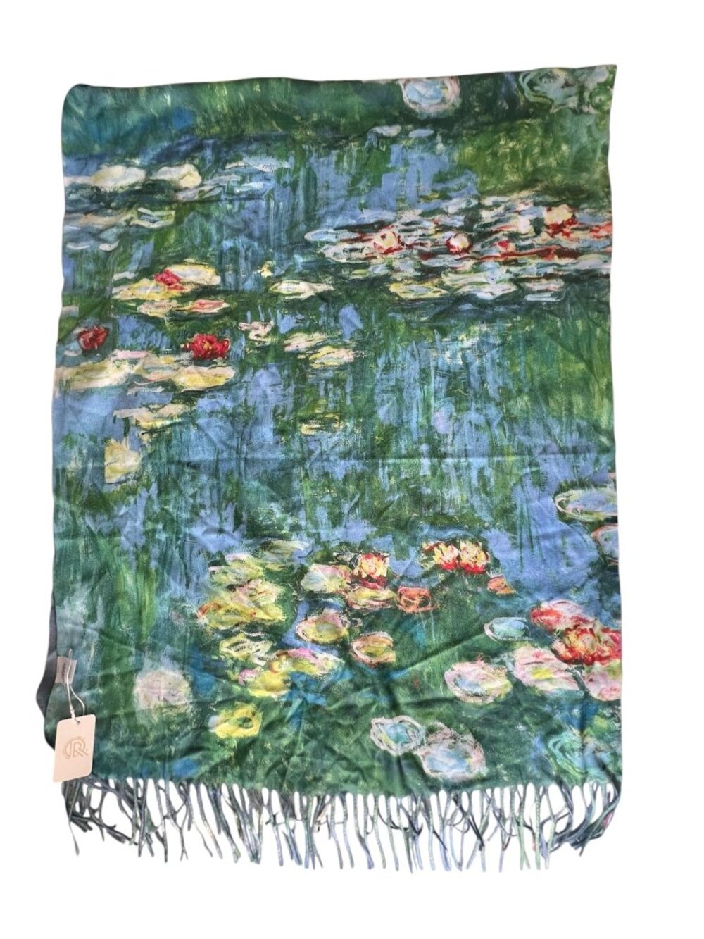 Reversible Fringed Shawl Wrap Van Gogh Almond Blossoms & Monet Water Lilies NWT - Picture 4 of 16